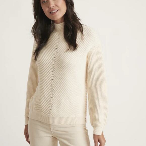 Marine Layer Skylar Turtleneck Sweater Ivory Cream Chevron Knit Wool Blend XS - Picture 1 of 13